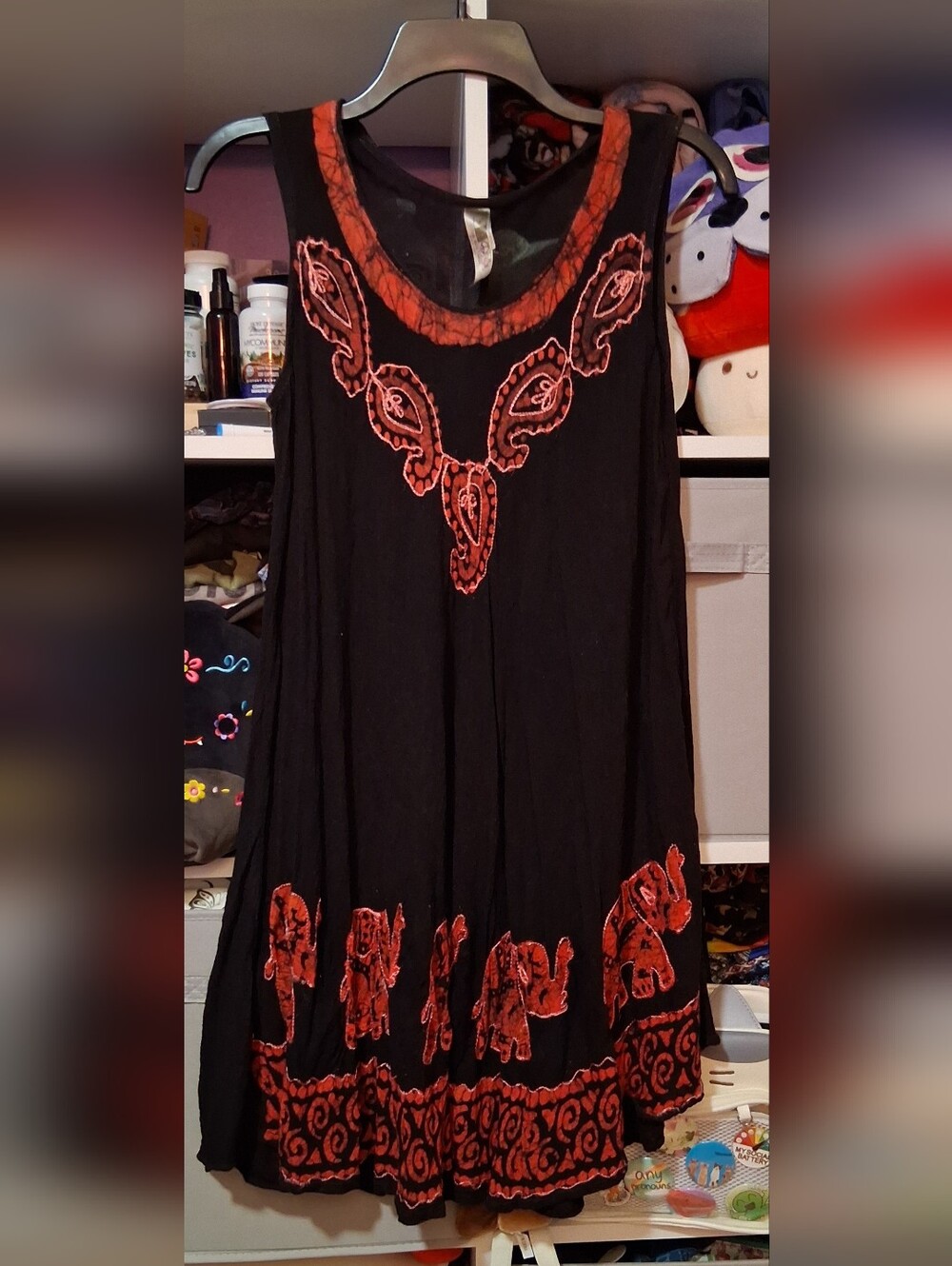India Boutique Black Sleeveless Tunic with Red Paisley & Elephant Embroidery